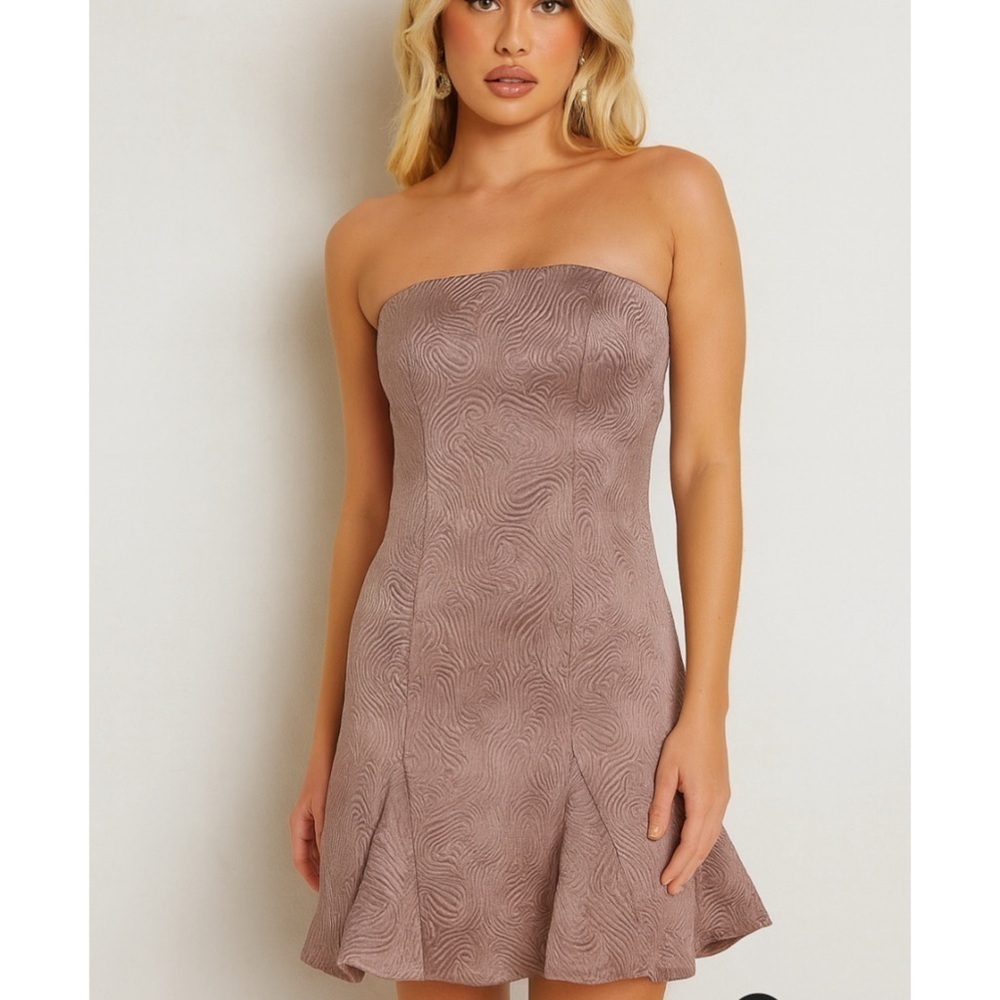Patrizia Pepe Jacquard Bandeau Puffball Drop Waist Metallic Mermaid Dress Sz44/8